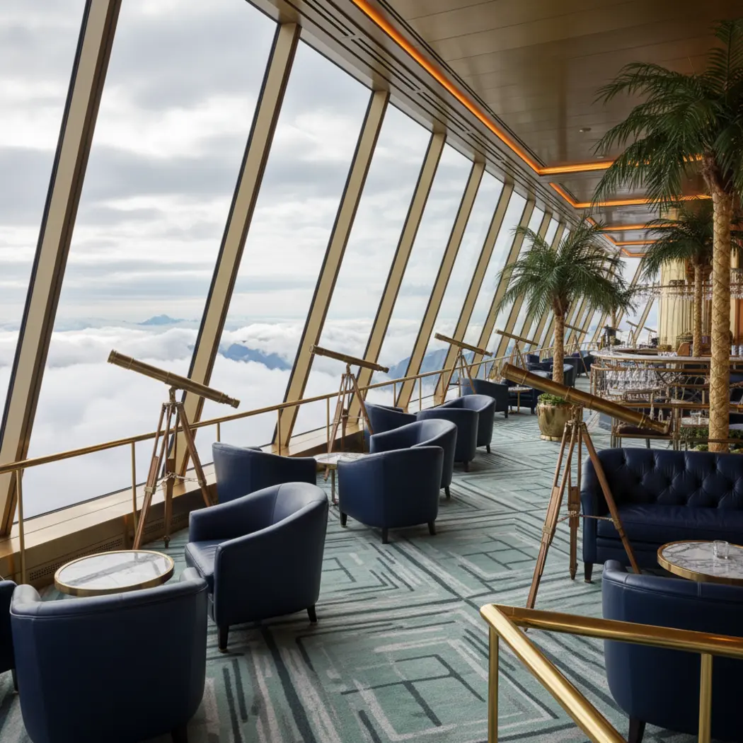 The luxurious Stratosphere Lounge where aviators relax.